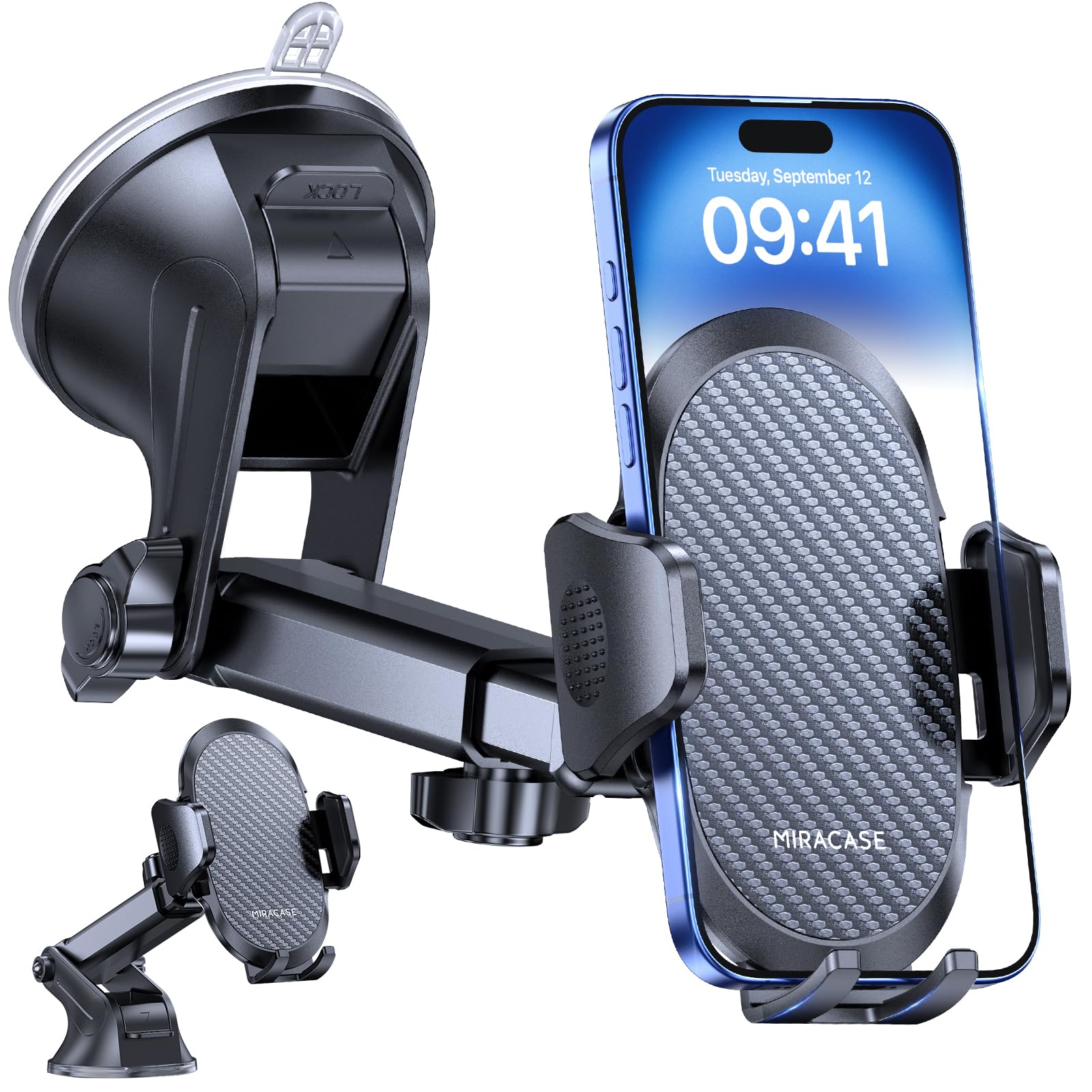 Miracase Support de téléphone Portable pour Voiture [Ventouse améliorée 2025] Support de téléphone Portable pour Voiture Rotatif à 360° pour Tableau de Bord, Pare-Brise de Voiture, pour iPhone Galaxy