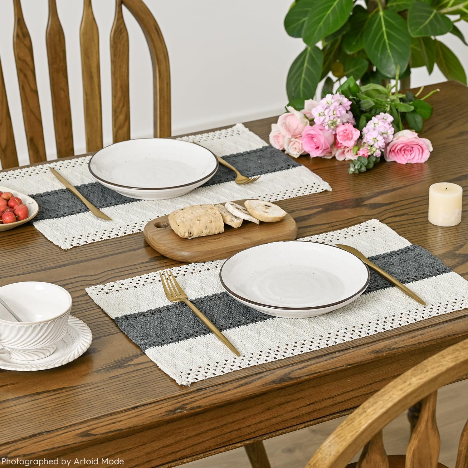 Artoid Mode Dark Grey Farmhouse Rustic Placemats Set of 4,12x18 Inch Seasonal Holiday Hollow Table Mats Party Kitchen Dining Decoration