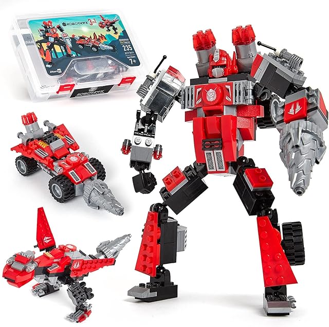 Robot Building Toy Gift for Boys, Perfect STEM Gift for Builders Ages 6, 7, 8, 9, and 10 Year Olds, Red GrindBurst (235 Pcs) Robotryx by JitteryGit
