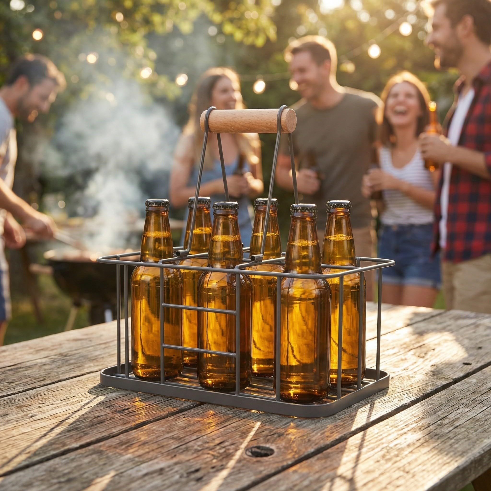 Alipis Weinkorb Praktischer Weinhalter Handlicher Picknick Weinständer Kohlenstoffstahl Holz Einfaches Design Für Zuhause Bars Und Partys 1 Stück