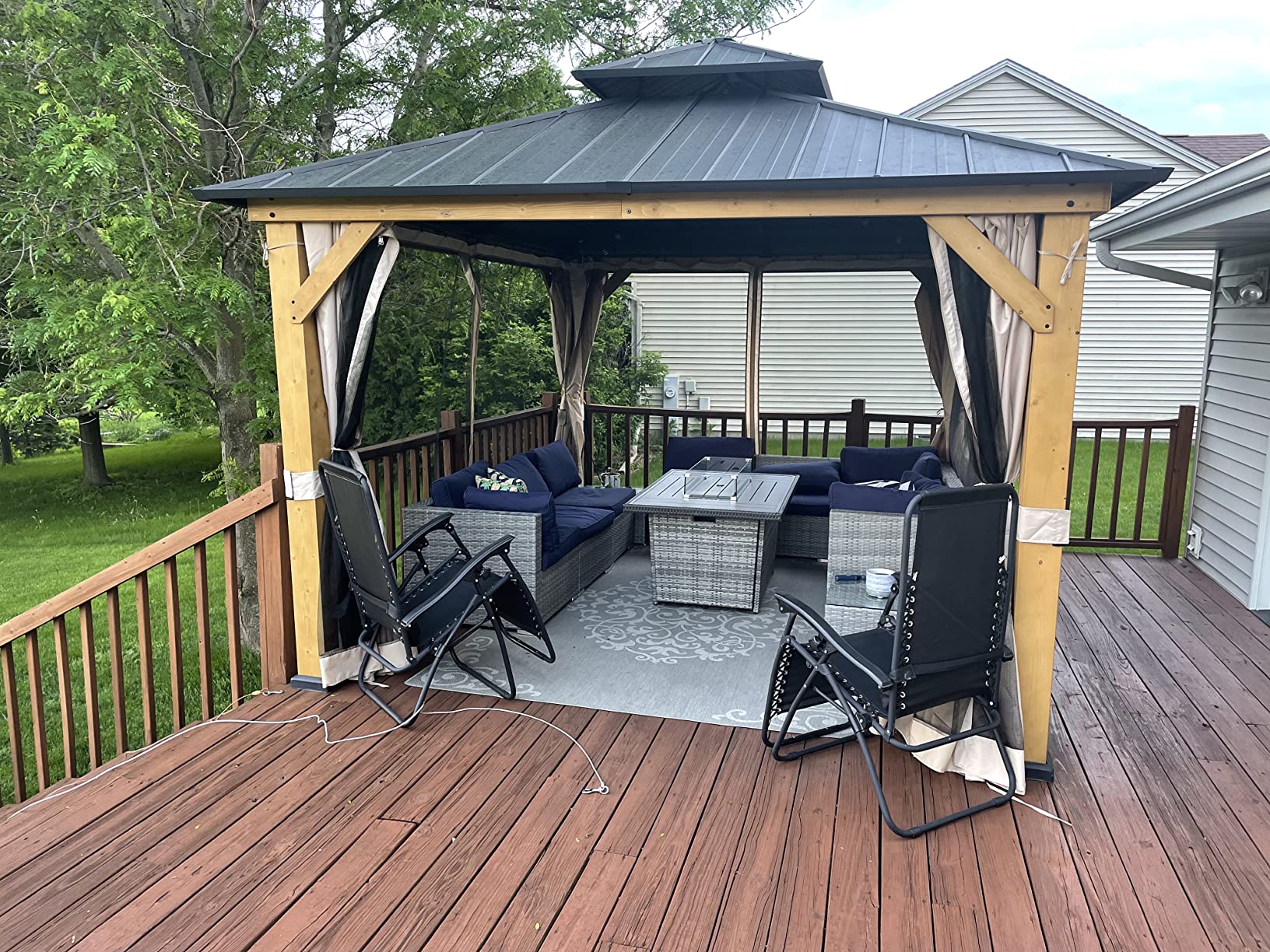 55/mo Finance 11' x 13' Solid Wood Gazebo, Hardtop Gazebo Plastic