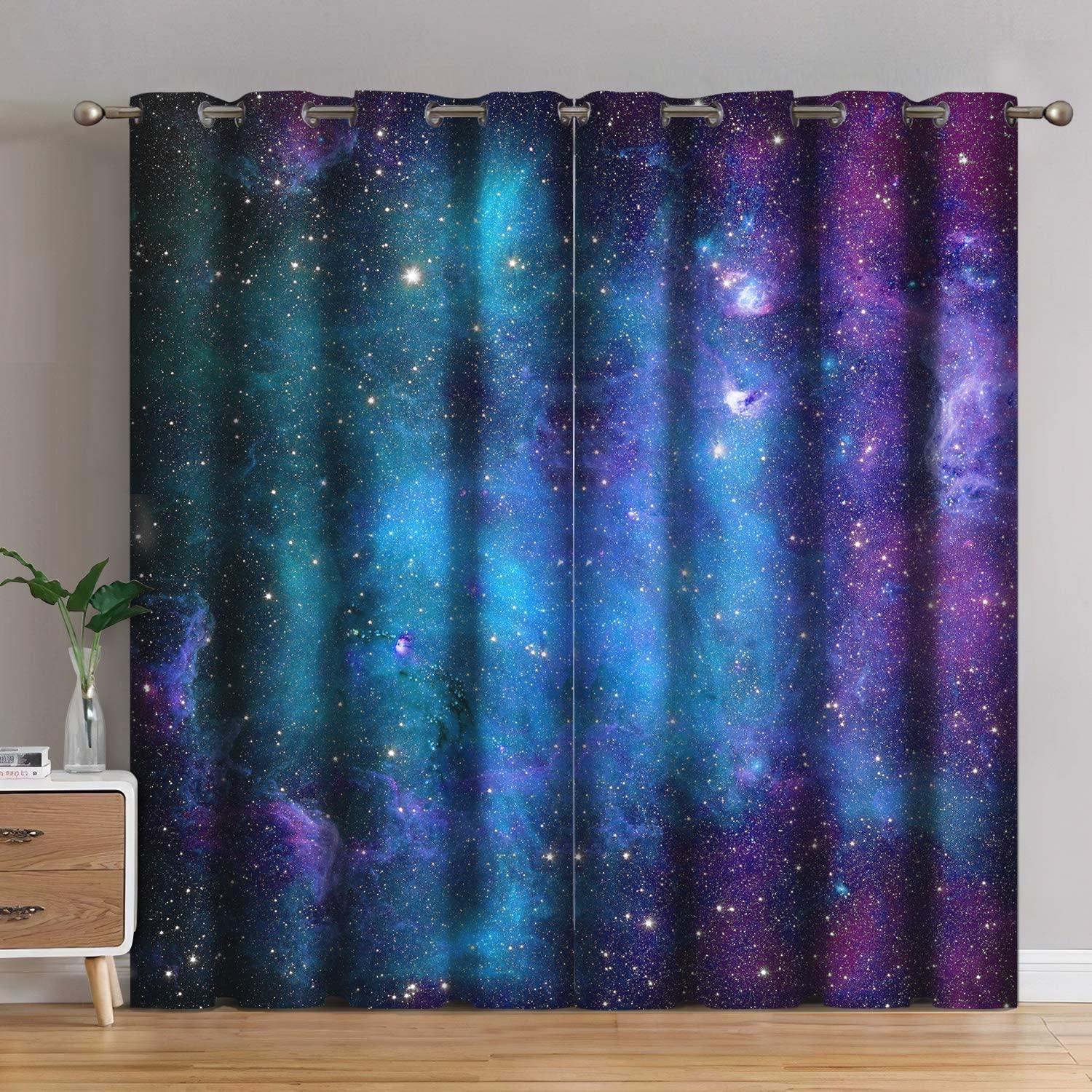 Jekeno Galaxy Blackout Curtains for Kids - Outer Space Nebula Universe Starry Sky Stars Decor Boys Bedroom Living Room Grommet Window Drapes 2 Panel