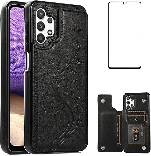 Funda de teléfono para Samsung Galaxy A32 5G de 6.5 pulgadas con protector de pantalla de vidrio templado, tarjeterotarjeterocartera, soporte para