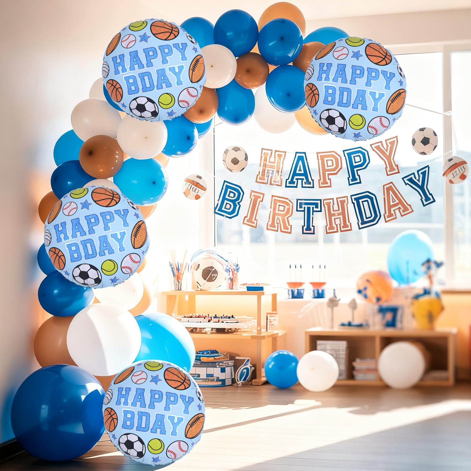 Sportowe balony foliowe, 45 cm, nadmuchiwany okrągły balon z mylaru z napisem Happy BDAY i baseball, siatkówka, koszykówka, piłka nożna, nadruk, balony helowe dla chłopców, baby shower, dekoracje