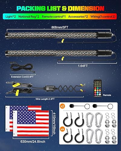 Miniatura 9 de CO LIGHT Luces LED en espiral de 3 pies con control remoto y aplicación, 300 colores y 200 modos RGB de persecuciónbaile antena gruesa iluminada
