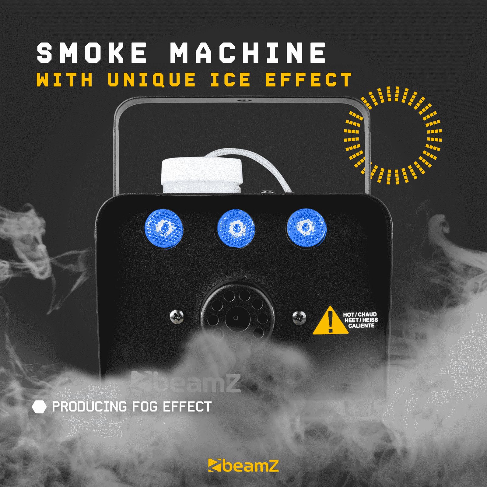 BeamZ S700LED ICE Nebelmaschine mit Lichteffekt 700 Watt inkl. 5 Liter Nebelfluid + Reiniger, Rauchmaschine mit LED, Fog Machine, Kabelfernbedienung, für DJs, Hauspartys, Hochzeiten, Veranstaltungen