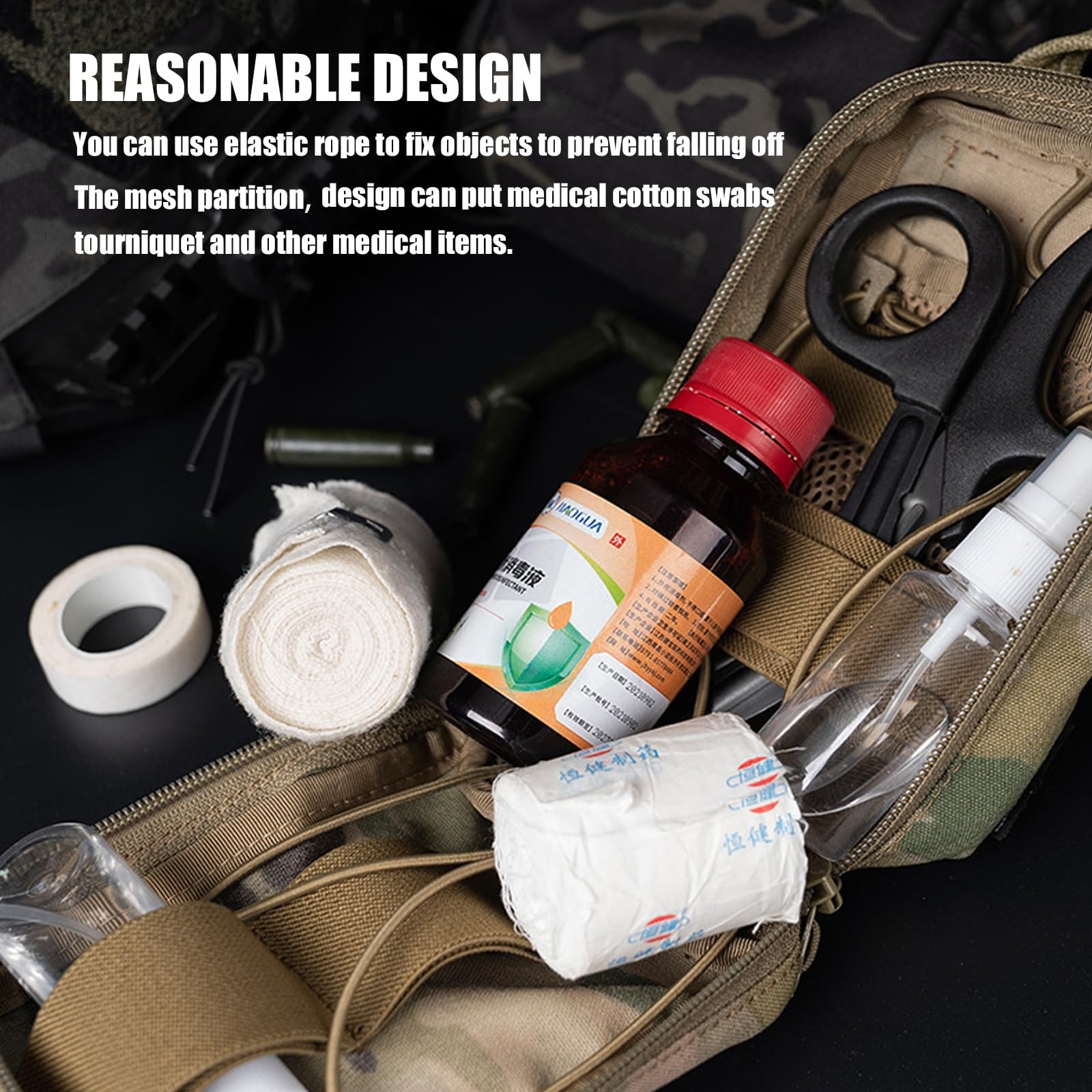 Bolsa Médica Táctica, Bolsa Médica Extraíble con Sistema MOLLE IFAK, Botiquín de Primeros Auxilios para Caza y Camping