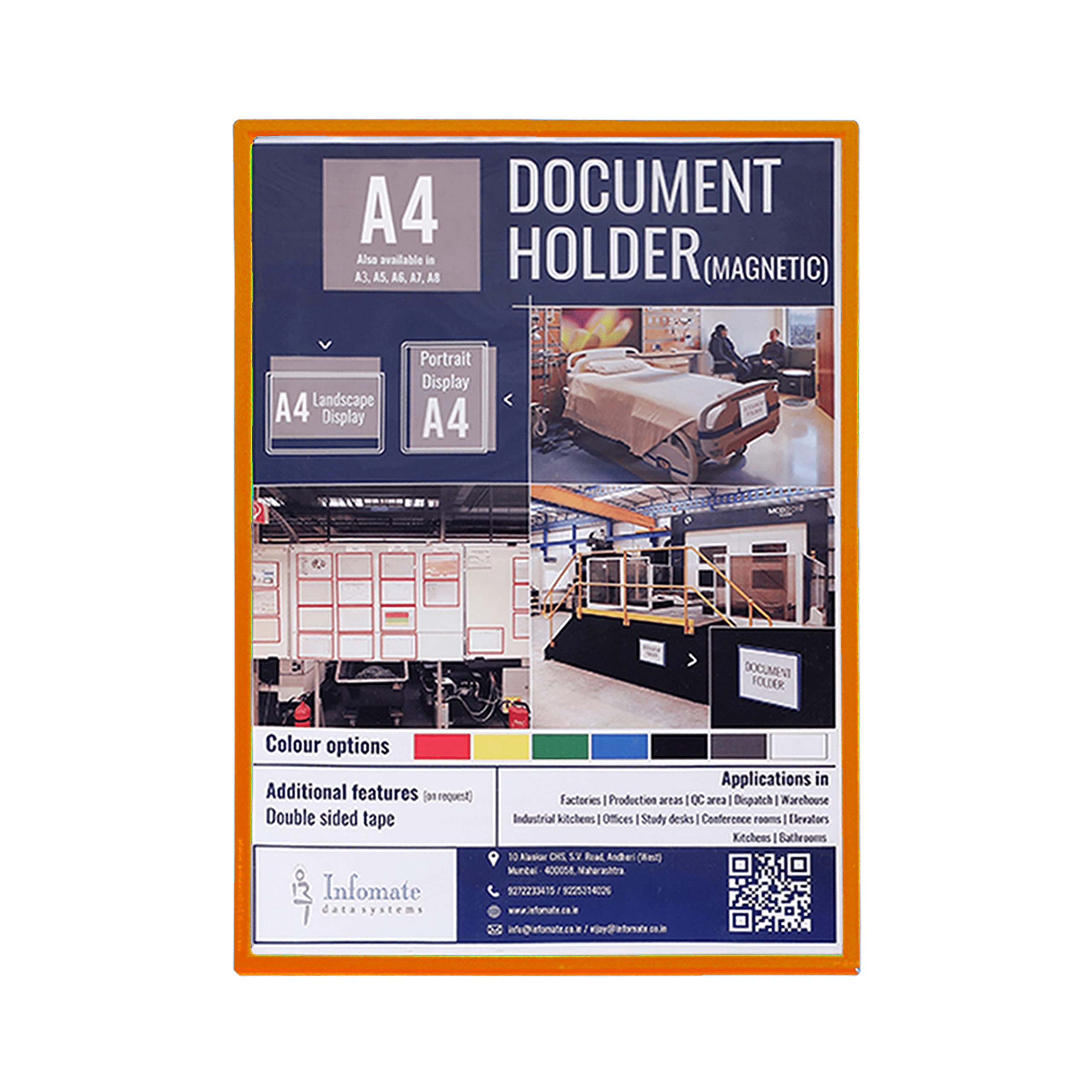 Infomate Magnetic Document Holder A4 - Pack of 5, Orange