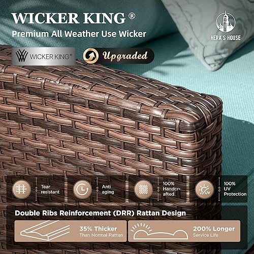 Miniatura 3 de HERA'S HOUSE Juego de muebles de patio con mesa para fogata, 2 sillas individuales, 2 otomanas, sofá de 3 asientos, 6 piezas de mimbre para