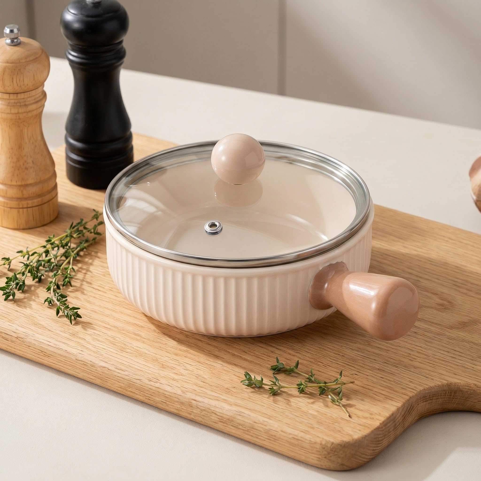 Operitacx Cuociuova in ceramica per microonde, pentola antiaderente per uova strapazzate con coperchio e manico, ciotola resistente al calore per una colazione veloce in ufficio o in dormitorio,