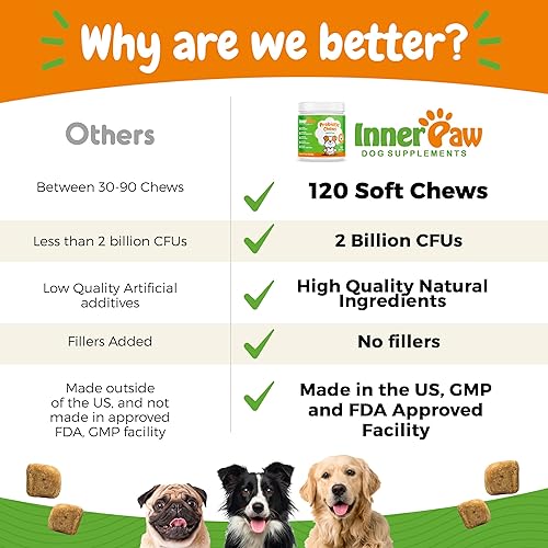 Miniatura 3 de Inner Paw Probióticos para perros – Enzimas digestivas para la salud intestinal, diarrea y apoyo intestinal, alergias estacionales, suplemento para