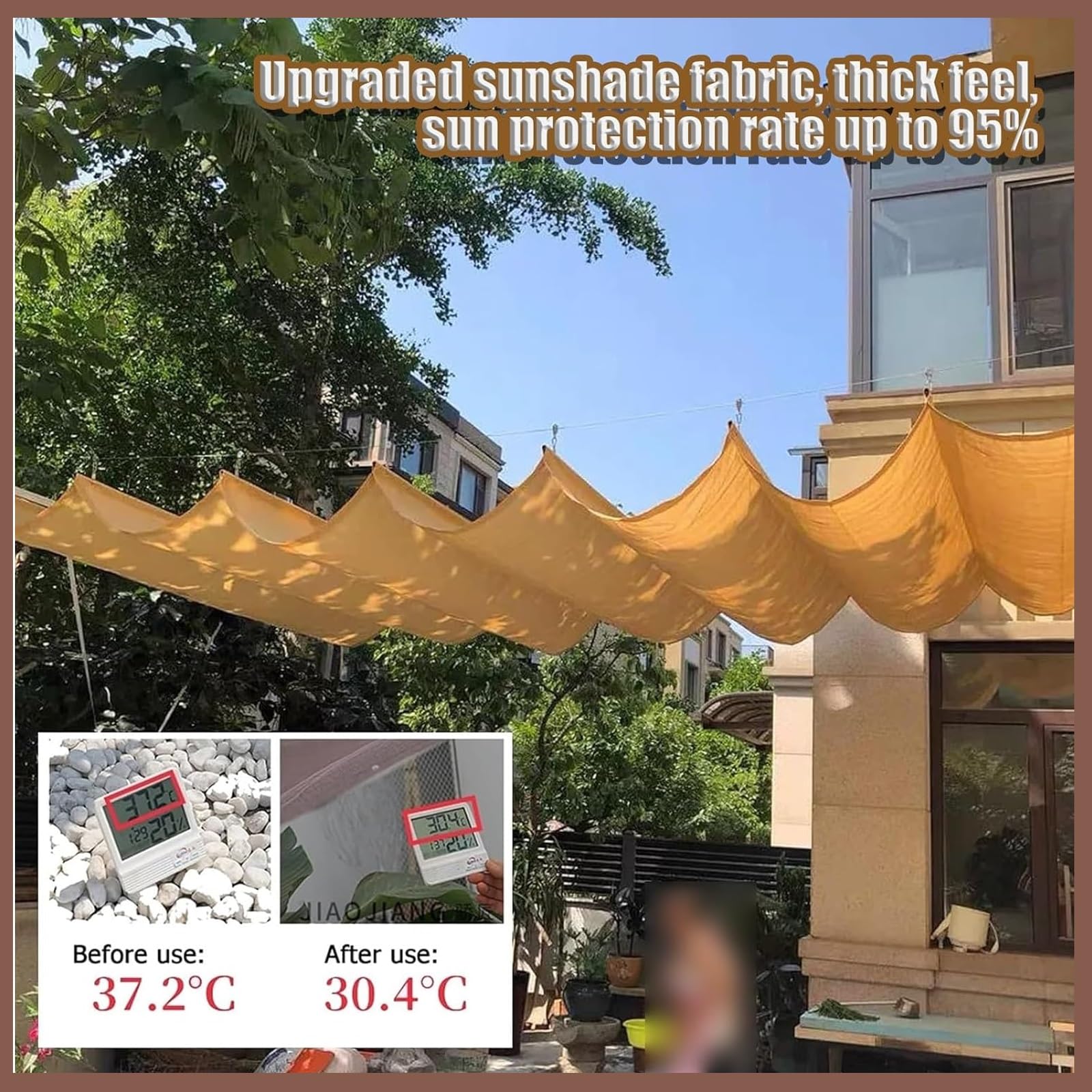 Tenda a baldacchino retrattile a forma di U, per esterni, pergola, gazebo, terrazza e giardino, 1,5 m x 3 m, impermeabile, per patio, protezione solare e resistenza ai raggi UV