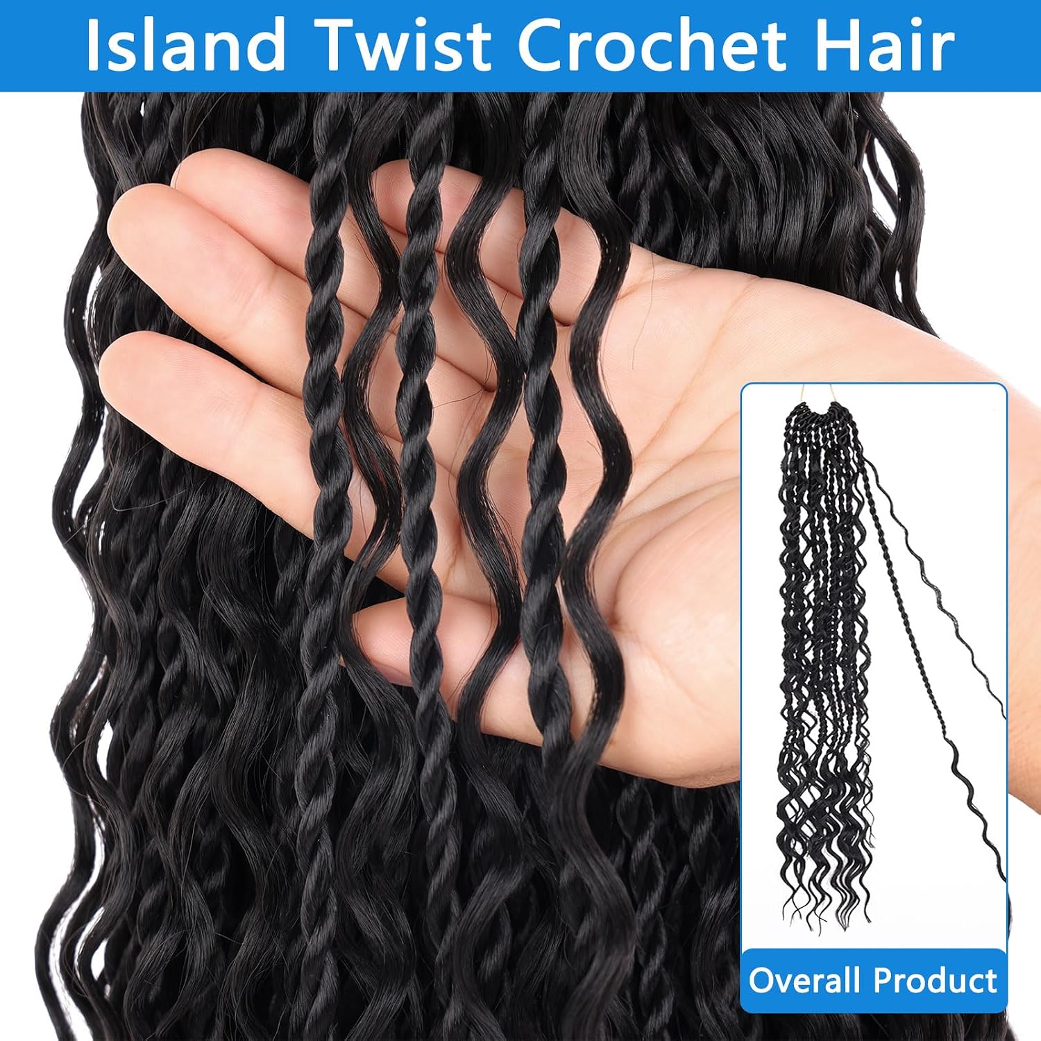 ZRQ 9 Packs Senegalese Twist Crochet Hair Boho Island Twist Crochet Black Hair 18 Inch Pre Looped Synthetic Braiding Hair with Curly Ends for Black Women