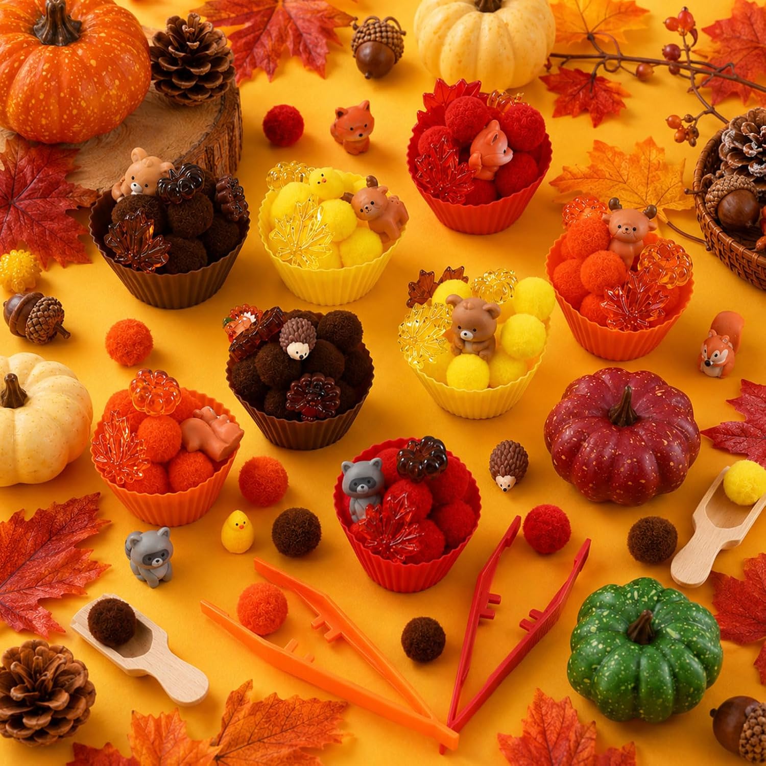 183 Pcs Fall Sensory Bin Items Autumn Animals Counting Sorting Fall Sensory Bin Filler Fine Motor Pumpkin Maple Leaf Squirrel Turkey Counts for Autumn Counting Sorting