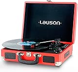 LAUSON XXVT3 Tocadiscos Bluetooth de Vinilo con Altavoces | Tocadiscos Maleta Vintage 3 velocidades | USB | Grabación de Vinilo | Entrada AUX RCA | Entrada para Auriculares (Rojo)