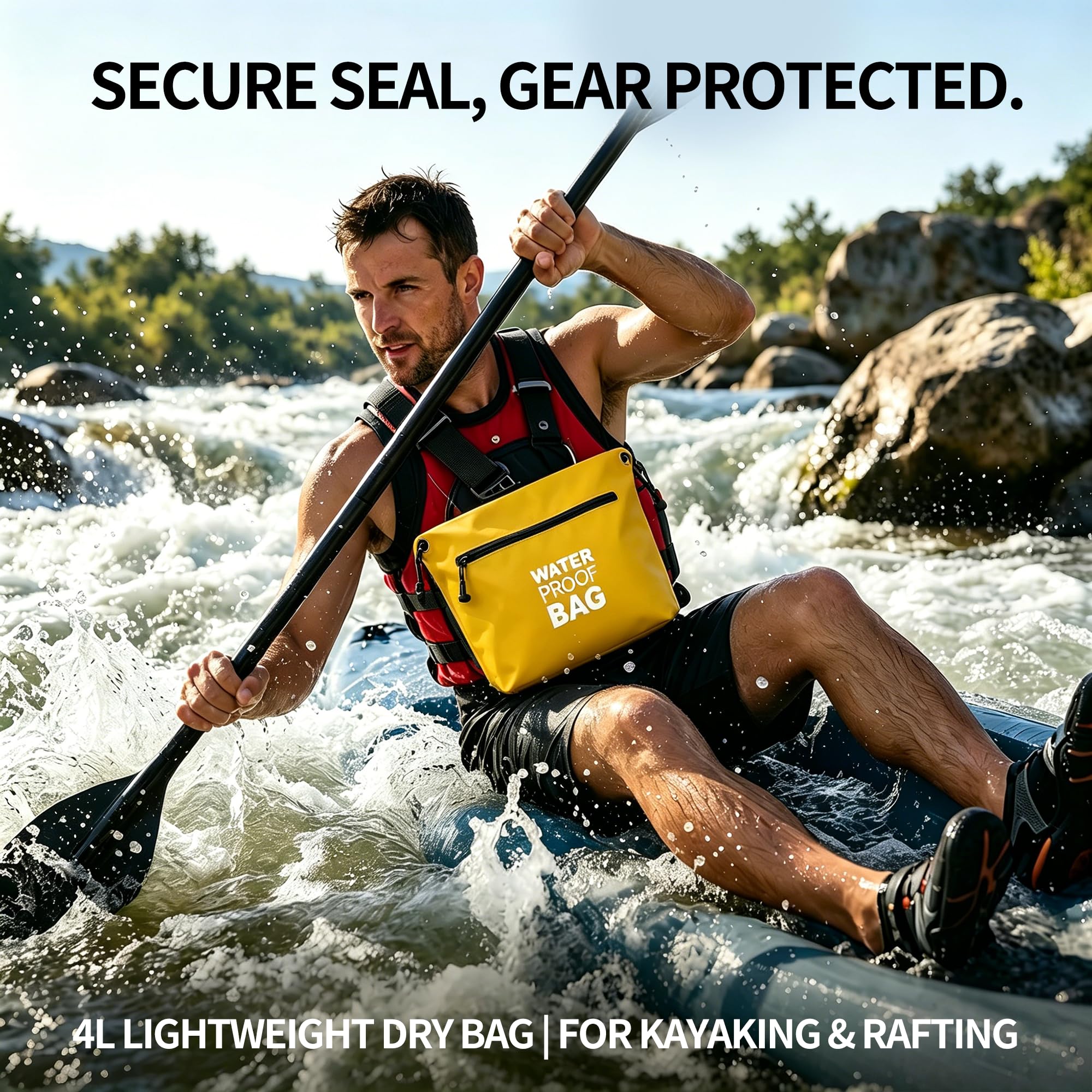 Borsa Impermeabile a Tracolla con Cerniera Ermetica, Borsa Dry Bag Leggera con Tracolla Regolabile per Spiaggia, Nuoto, Viaggi e Uso Quotidiano (giallo)