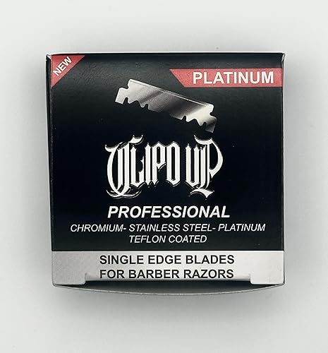 Cuchillas de afeitar profesionales de filo único platino, paquete de 100, acero inoxidable al cromo, recubierto de teflón CLIPD UP