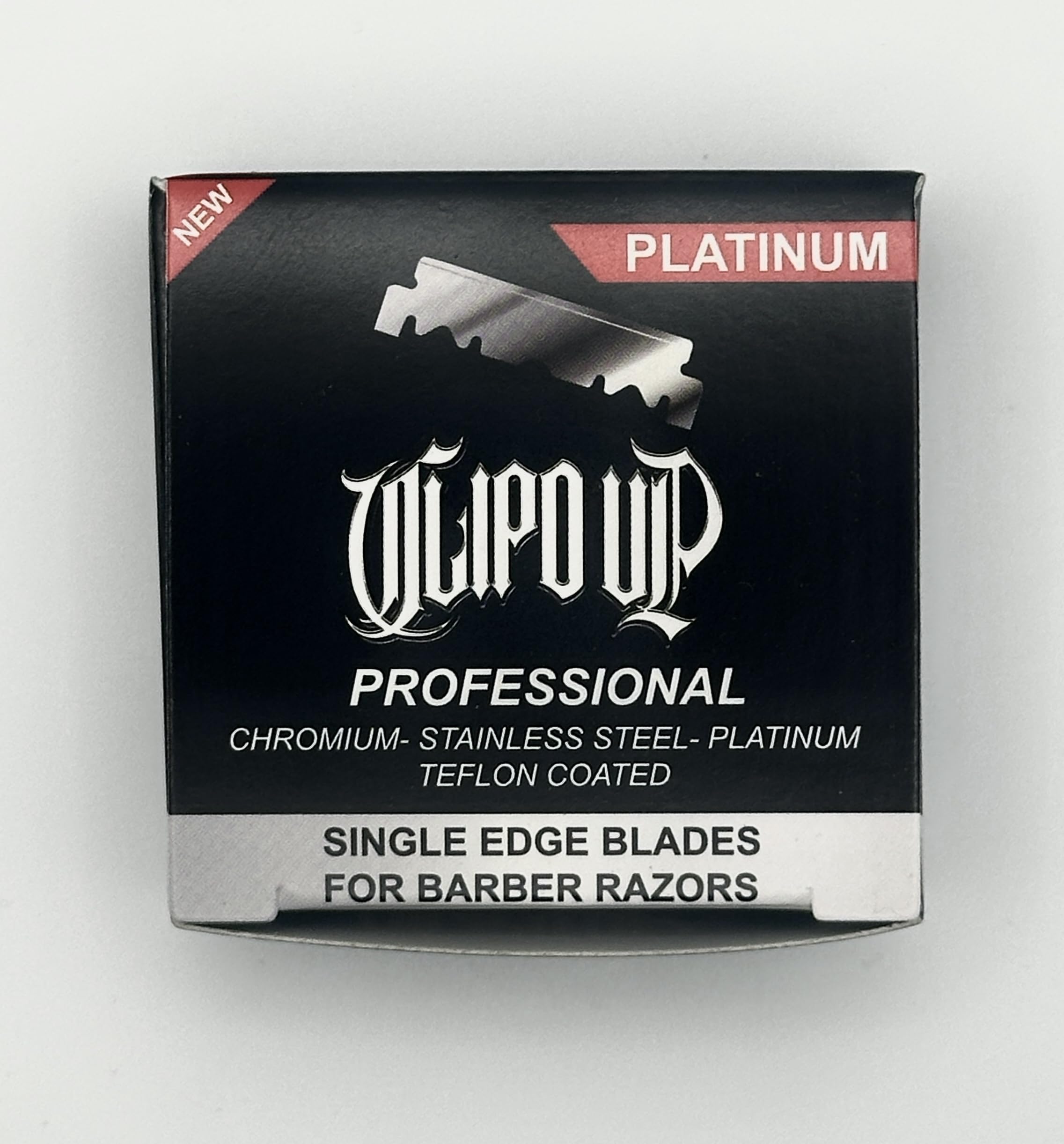 Professional Platinum Single Edge Barber Razor Blades, 100-Pack, Chromium Stainless Steel, Teflon Coated CLIPD UP