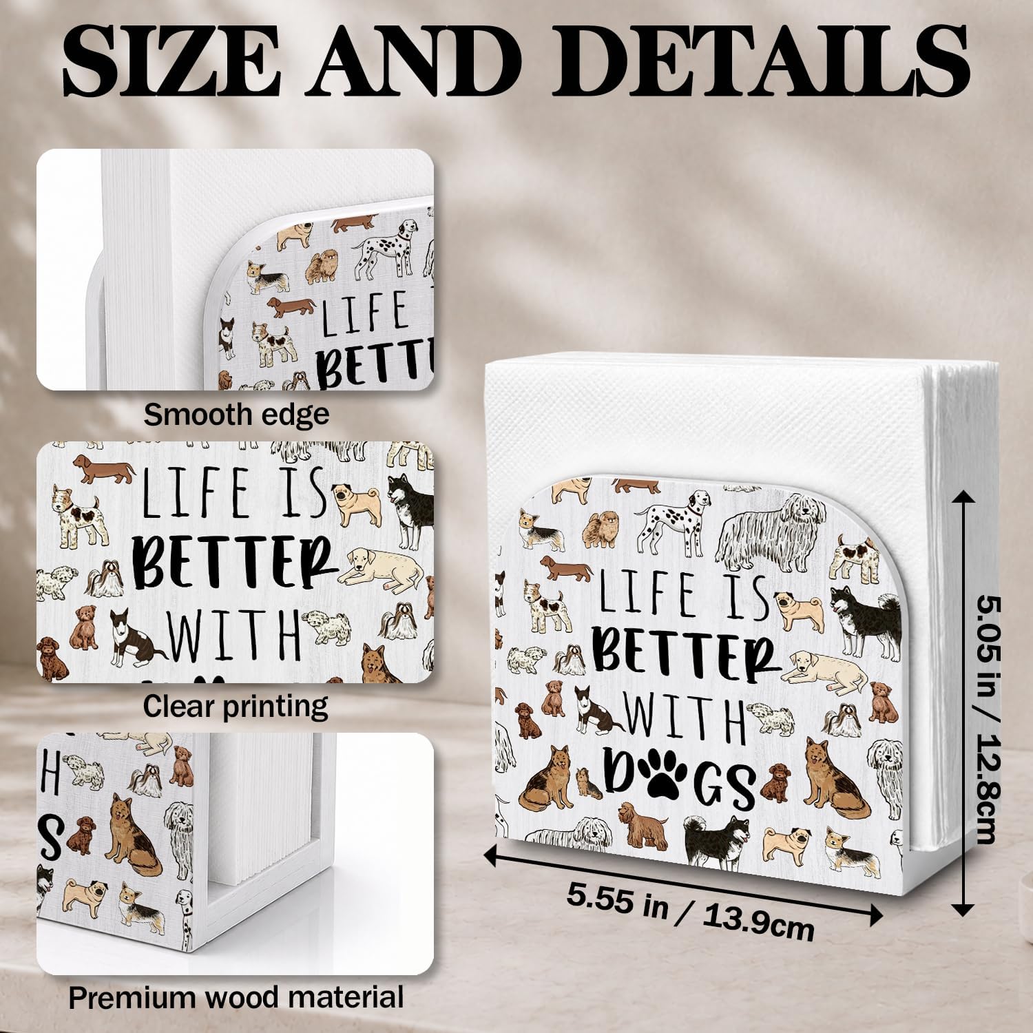 Dog Lover Gifts Wooden Napkin Dispenser Holder