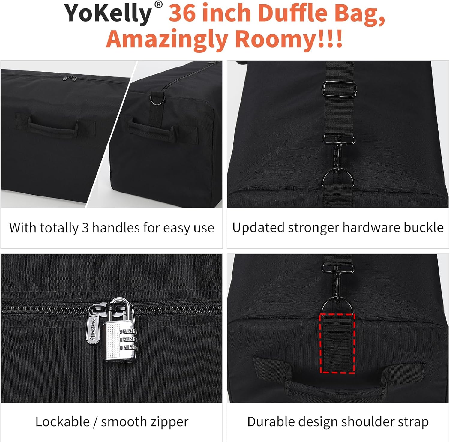 100L Large Duffle Bag - 36 inch Heavy Duty Luggage Bag for Travel/Camping - Black - Image 5