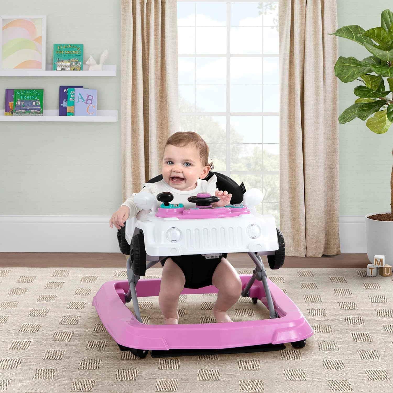 jeep wrangler activity walker by delta children, white/pink white and pink