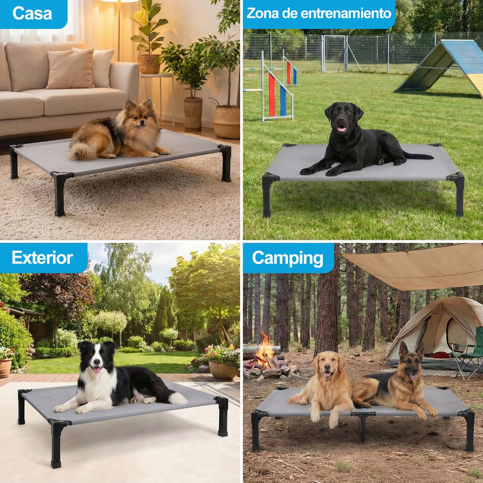 Niubya Cama Elevada para Perros Medianos L 107x76x21cm, Malla Resistente, Marco de Acero Antideslizante Jardín Camping