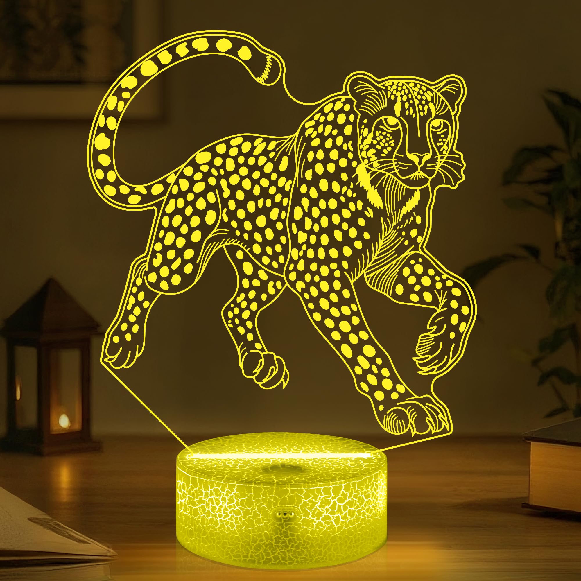 OkiyiD Cheetah Gifts for Boys,Cheetah 3D Night Light with 16 Colors Remote Control,Leopard lamp for Kids Room Wild Animal Themed Decor Birthday Gifts