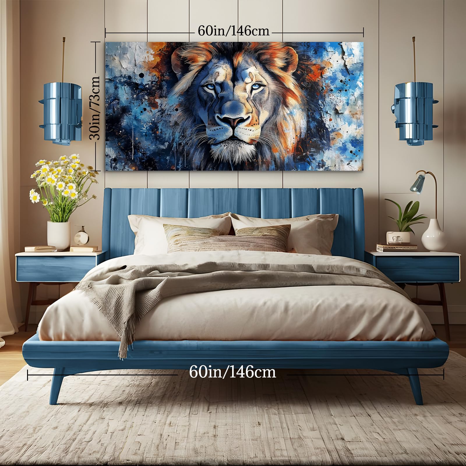 hyidecorart Quadri Moderni Soggiorno Grandi 73x146 cm XXL, Quadro Camera da Letto Su Tela, Stampe da Parete Sguardo Selvaggio di un Leone, Animale Decorazioni Parete Sala Da Pranzo Bagno Ufficio