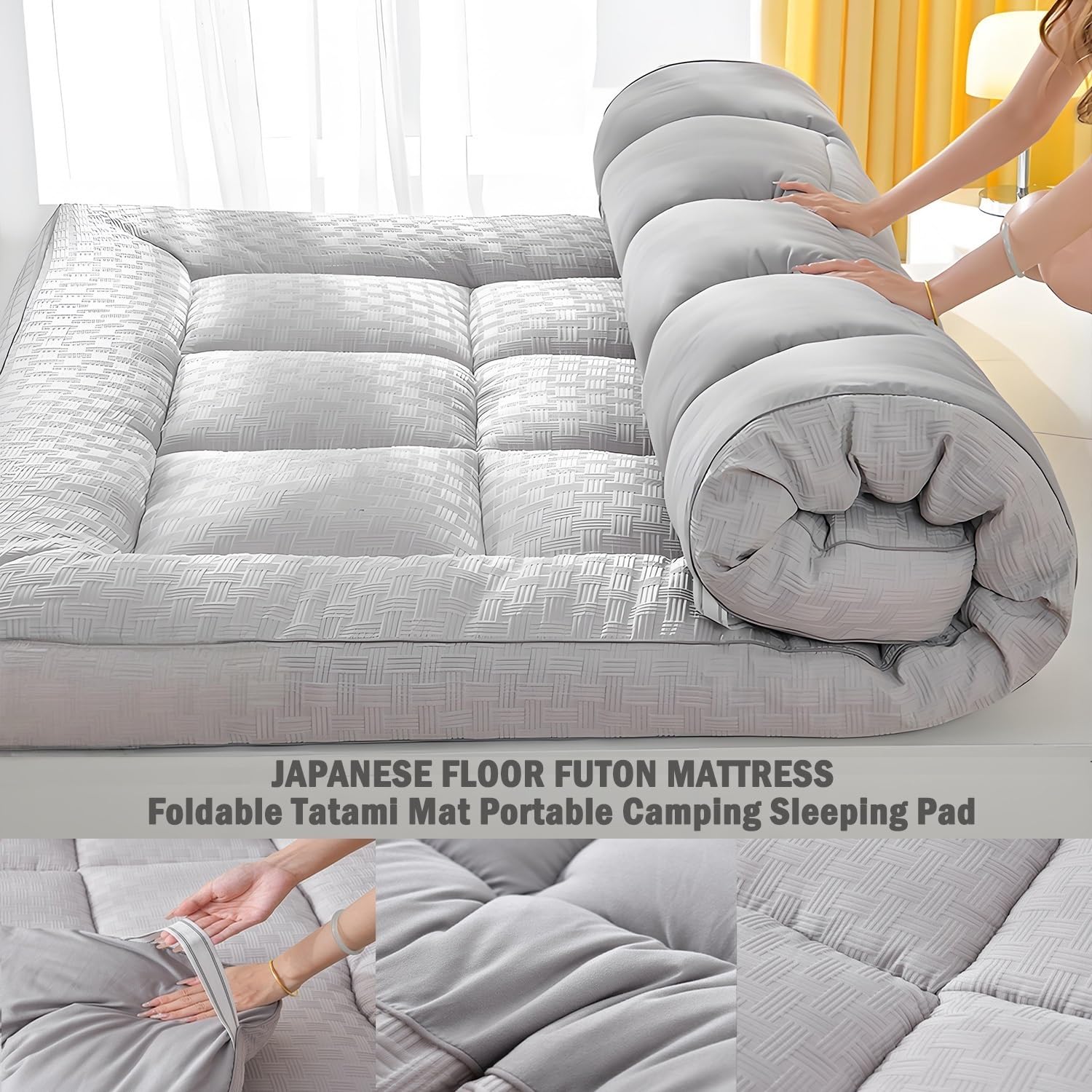 Przenośny japoński materac futon składany zwijany czarny mata podłogowa dla dorosłych, oszczędność miejsca, lekka konstrukcja (różowy, 90 x 200 cm)