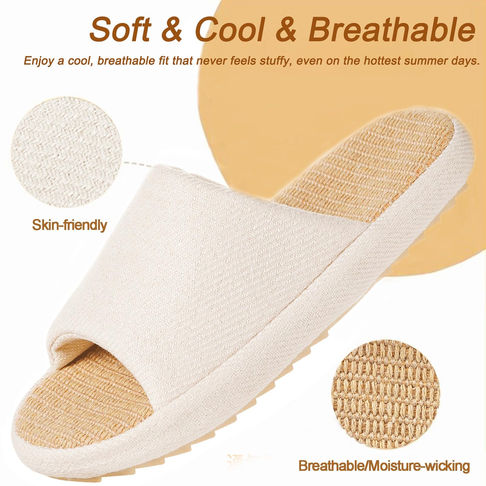 Zapatillas de Estar en Casa Mujer Pantuflas de Lino Antideslizantes Planas Espuma de Memoria Suave Cuatro Estaciones Slippers