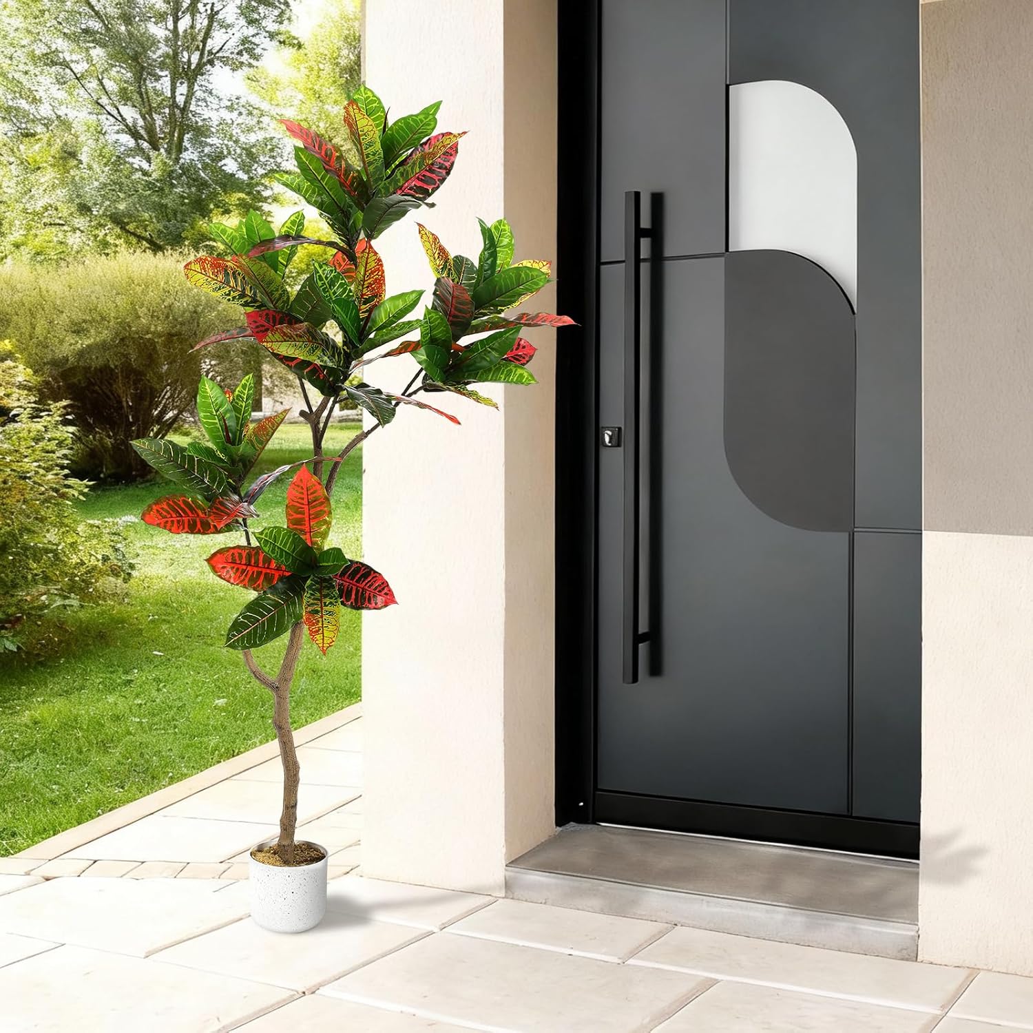 Artificial Fiddle Leaf Fig Tree with Pot, 4.9 ft Potted Decorative Fig Tree, Evergreen Tall Faux Indoor Plant Tropical Indoor for Home Living Room Office Entryway Outdoor Decor - Image 2