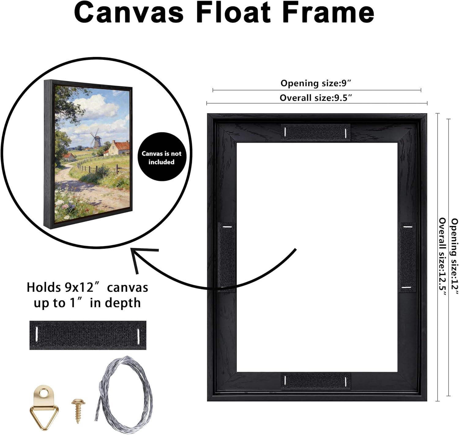 9x12 Canvas Floating Frame for Paintings and Wall Art Black image 2