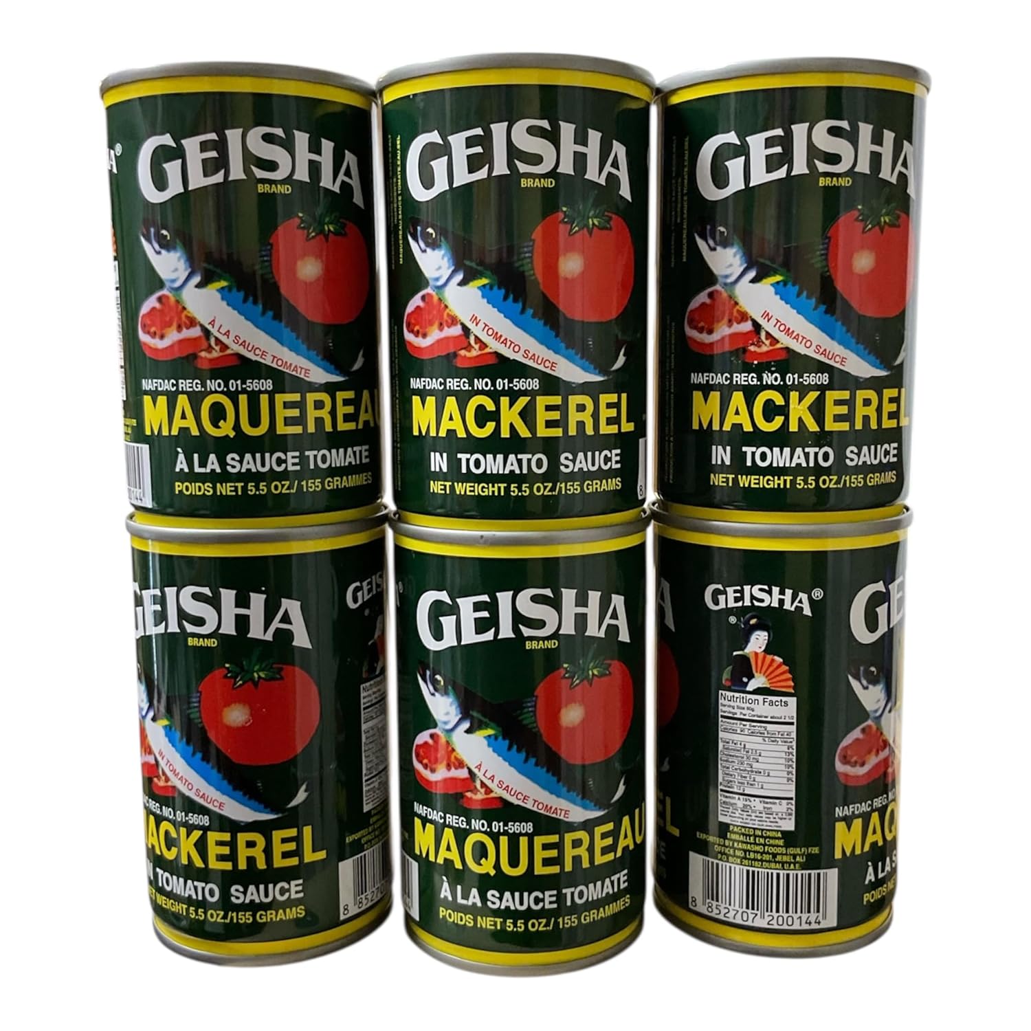 GEISHA Mackerel in Tomato Sauce, Premium Fish, 5.5 oz/155g Cans, Pack of 6