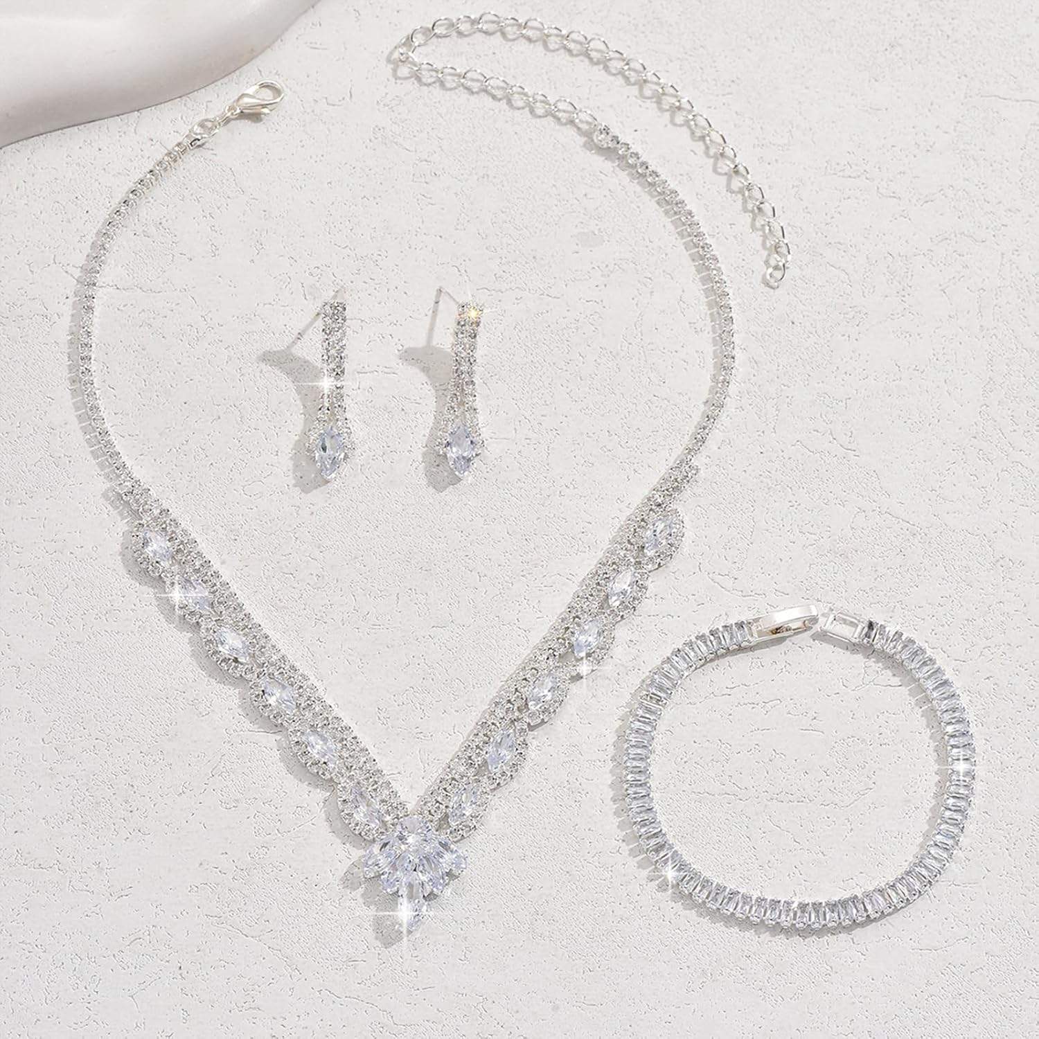 Shining Rhinestone Flower Jewelry Set for Women,Dainty Crystal Statement Dangle Earrings Necklace Sparkly Wedding Bride Bridesmaid Jewelry Gifts - Image 7