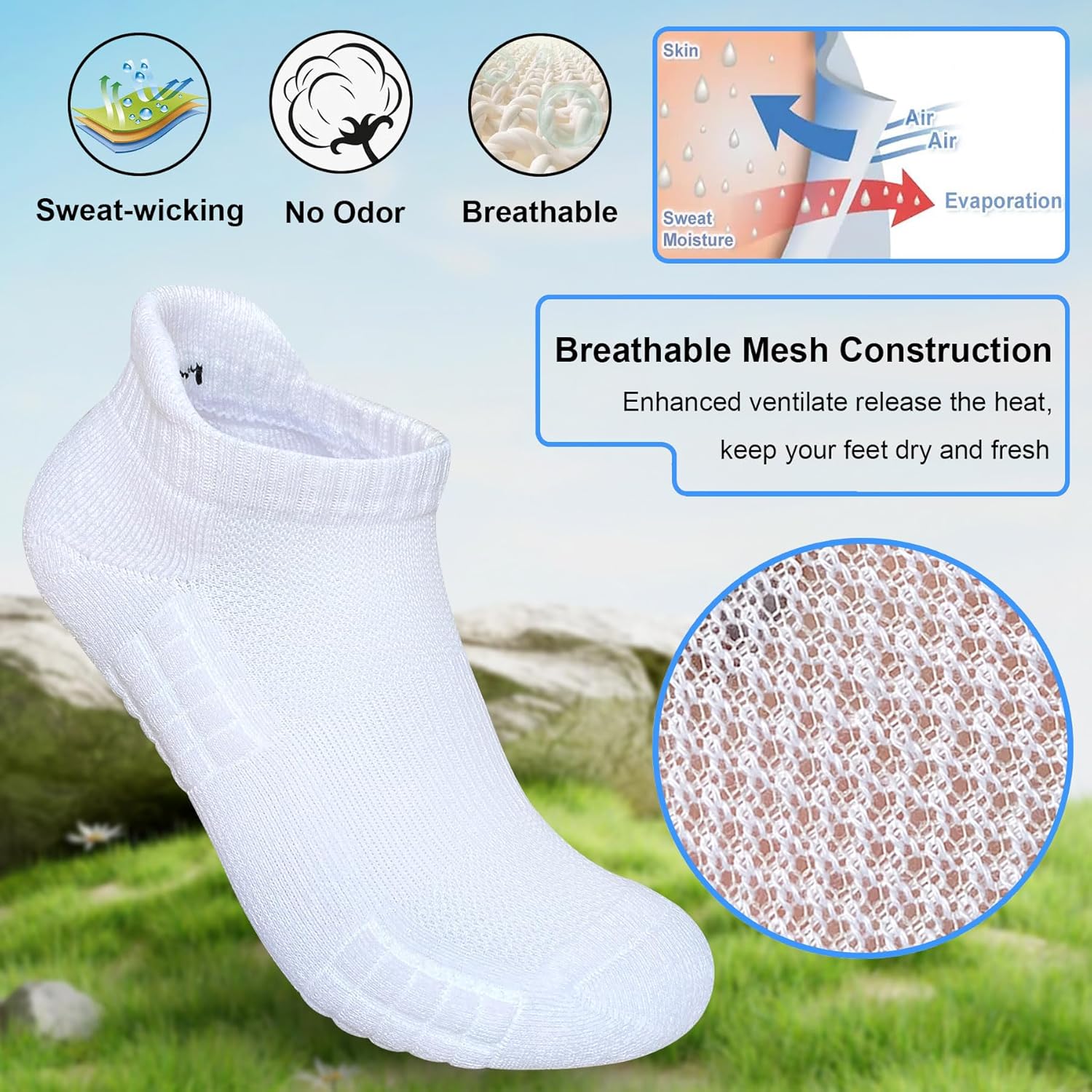 Women's Ankle Athletic Running Socks, Cotton Cushioned Anti-Blister Breathable Socks (5 Pairs) - Image 6