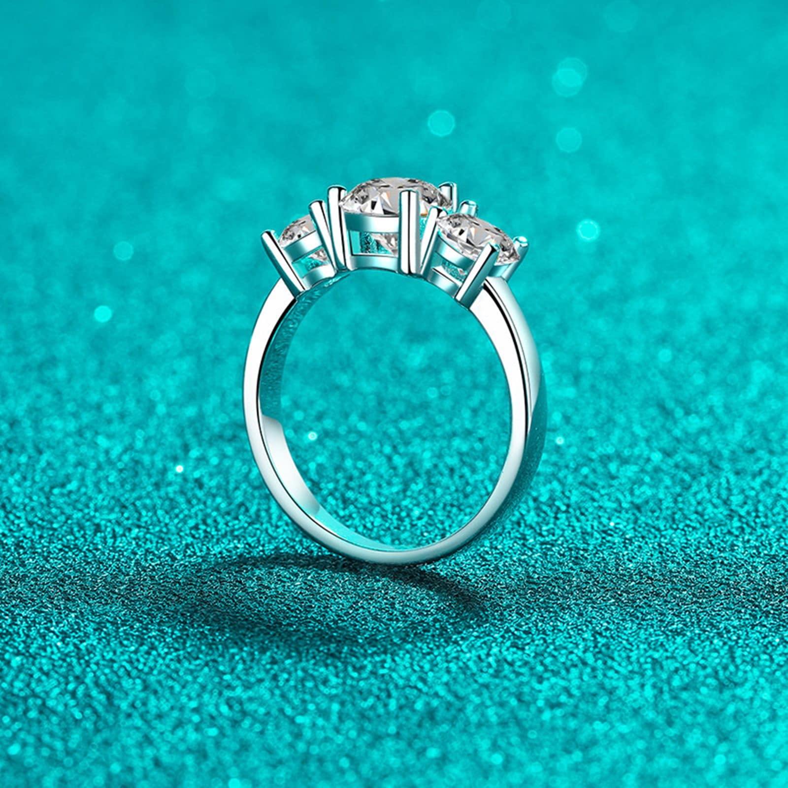 Gualiy Anelli Fidanzamento in Argento, Anelli Fidanzamento Donna 3 Pietra Anello con Moissanite/Zircone Anelli