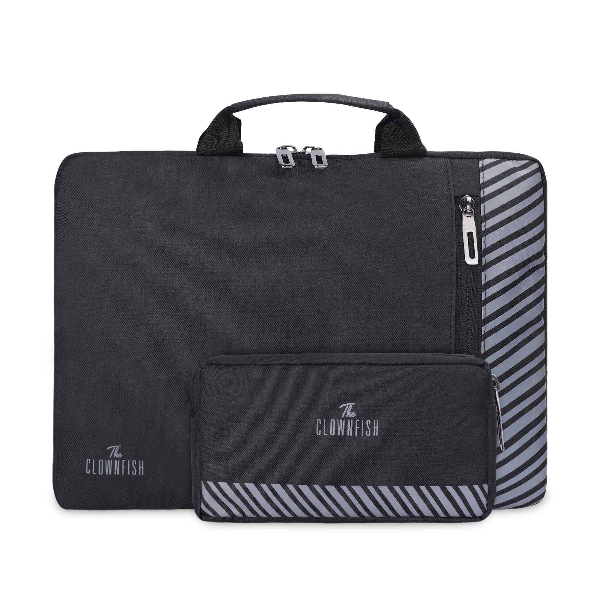 THE CLOWNFISH Unisex Combo Of Rex Series Polyester 13 Inch Laptop Sleeve With Comfortable Carry Handle & Scholar Series Multipurpose Polyester Travel Pouch Pencil Case Toiletry Bag (Black) (B0BQBYRSBD) Amazon Price History, Amazon Price Tracker