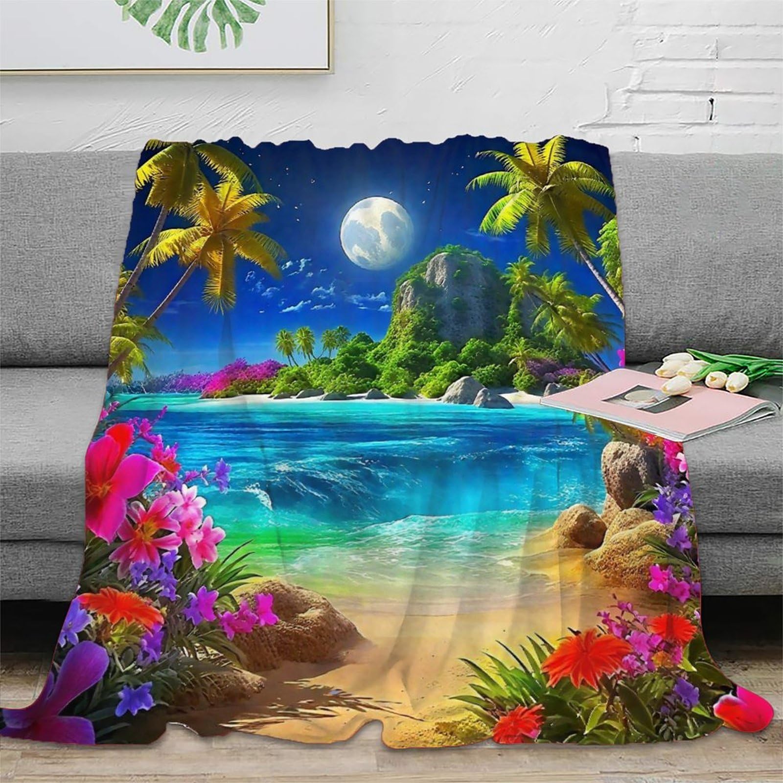 Couverture chaude paysage côtier 3D housse de canapé microfibre douce 150x200