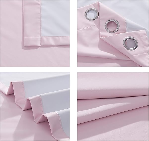 Coastline Super Soft Matt Satin 100% Thermal Blackout Blush Pink Eyelet Curtain Extra Wide Window Treatment Drapes 2 panels for Bedroom, Livingroom, Kids Nursery Room W90 x L72 inch - 4
