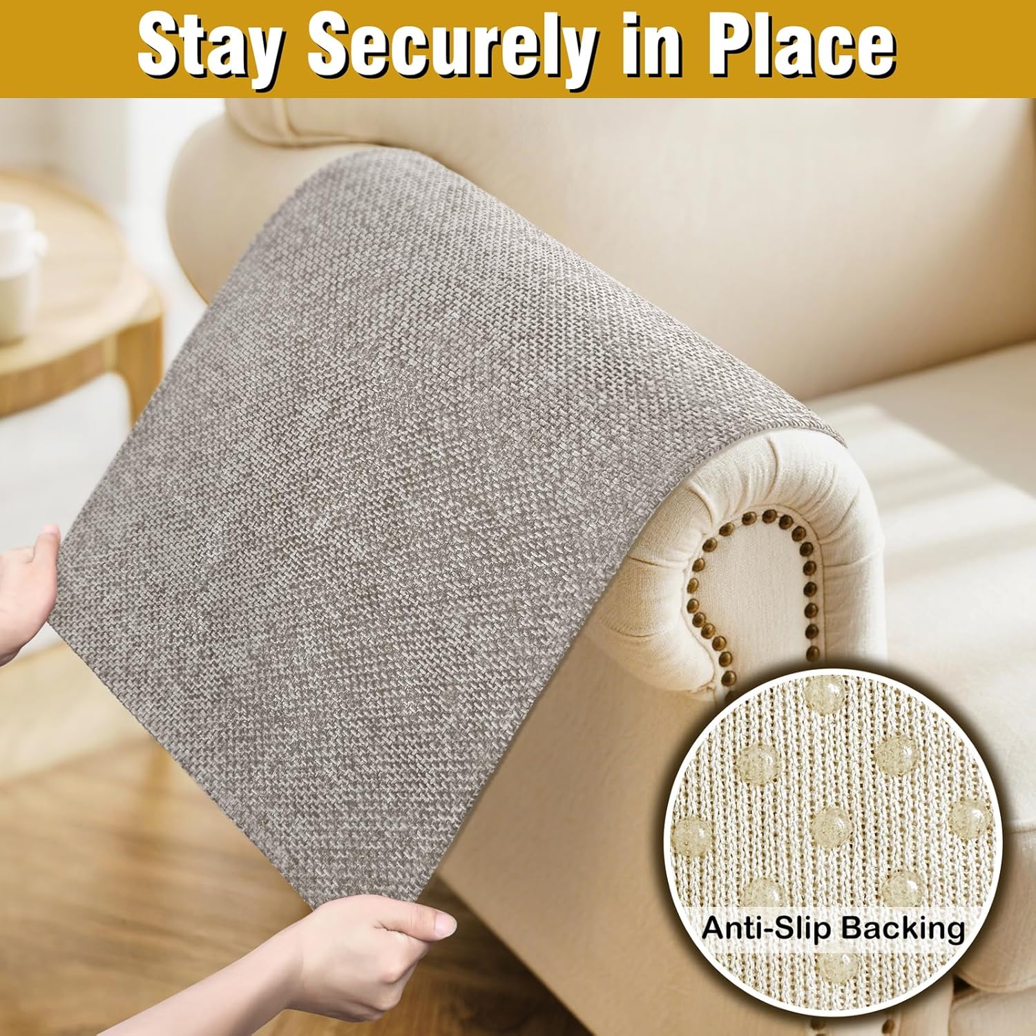 Couch Arm Covers, Sofa Arm Covers, Waterproof Armrest Cover for Sofa, Armchair, Loveseat, Non-Slip Recliner Arm Cover, Headrest Cover, Arm Chair Covers Set of 2 (Latte, 26"×26")
