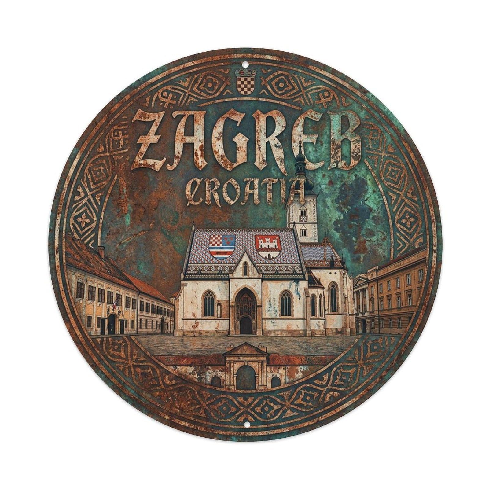 Vintage Travel Croatia Zagreb Vintage Metal Tin Sign Plaque Wall Decor for Cafe, Club Bar, Office, Garden Metal Poster 8x8Inch