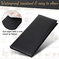 Vista 4 de Jexine Fundas negras de menú impermeables para restaurante, cafetería, bar, de piel sintética, libro de menú de 4 pliegues con esquinas en ángulo