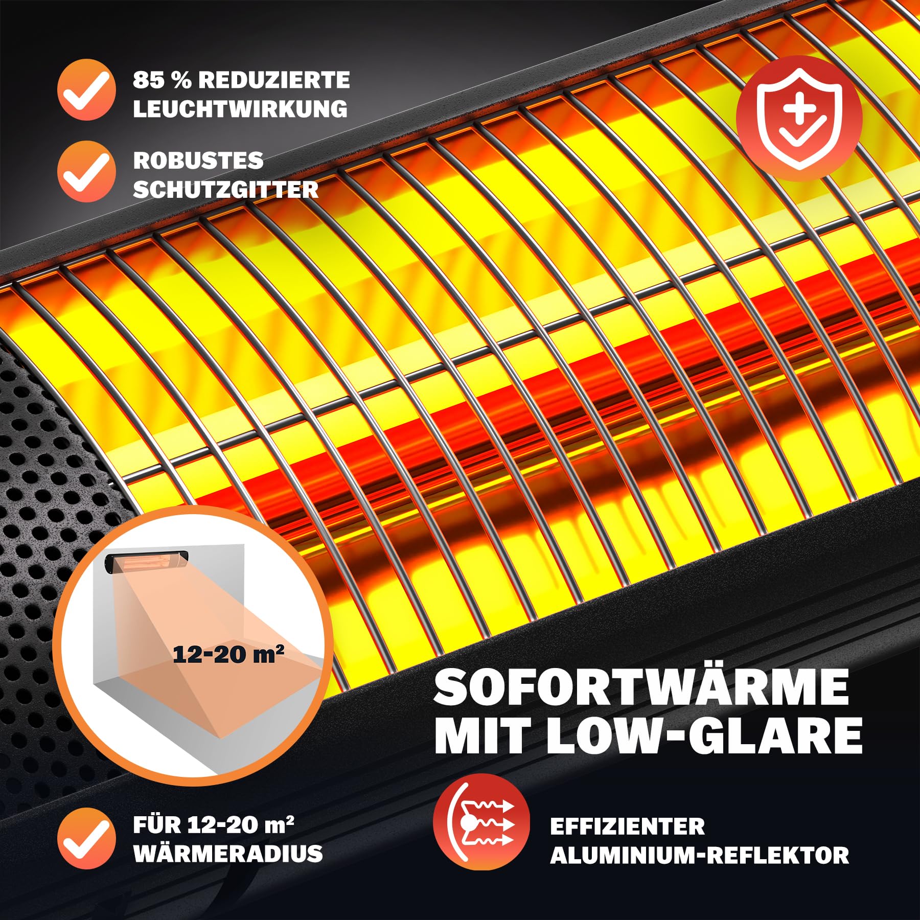 MONZANA® Calefactor por Infrarrojos 3000W de Pared Estufa Terraza Exterior 3 Temperaturas Control Remoto App