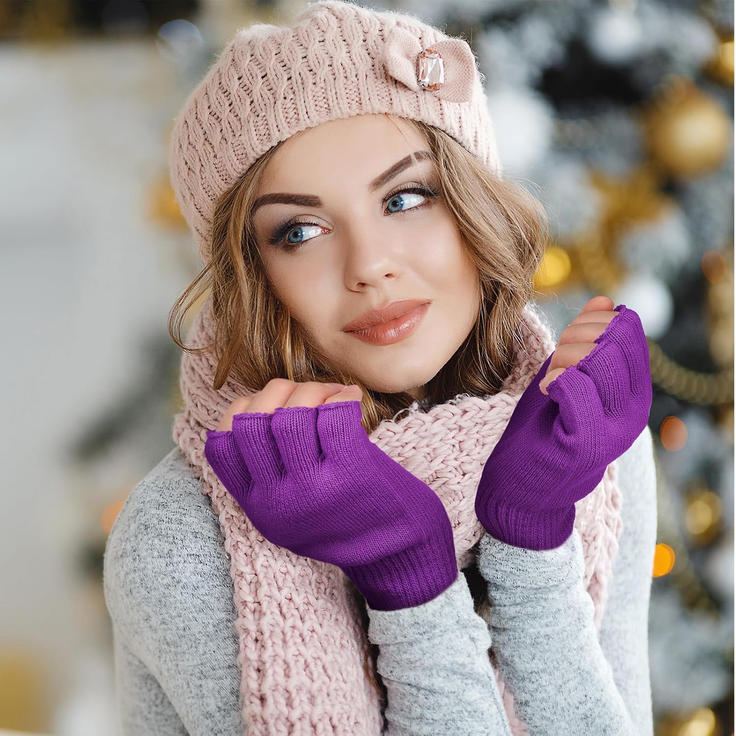 Geyoga 6 Pairs Winter Fingerless Gloves for Women Unisex Finger Gloves Warm Stretchy Knit Fingerless Glove 8.6 Inches