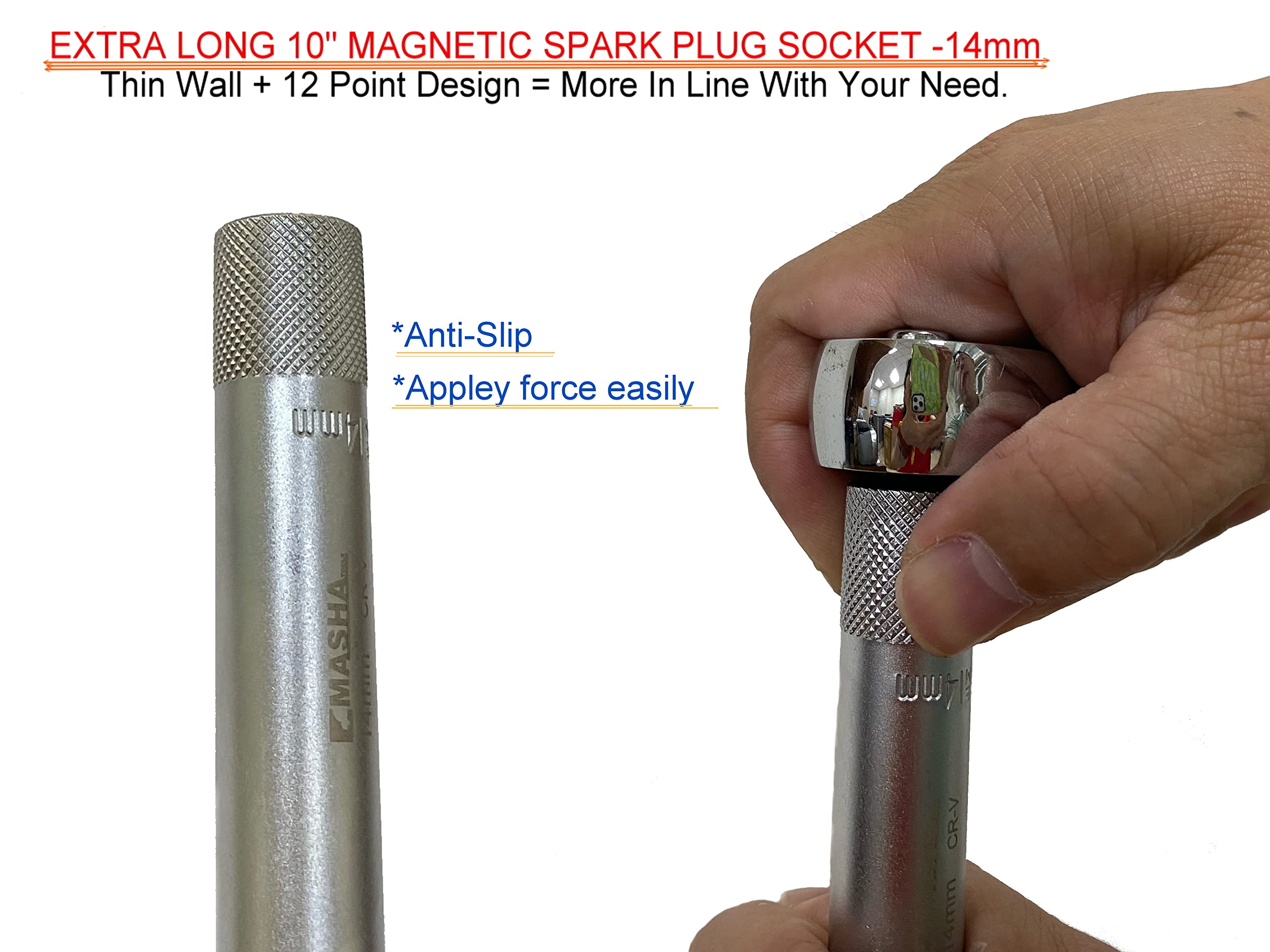 Sterownik 3/8 cala magnetyczny cienkościenny 14 mm gniazdo świecy zapłonowej 12PT (25 cm bardzo długie)