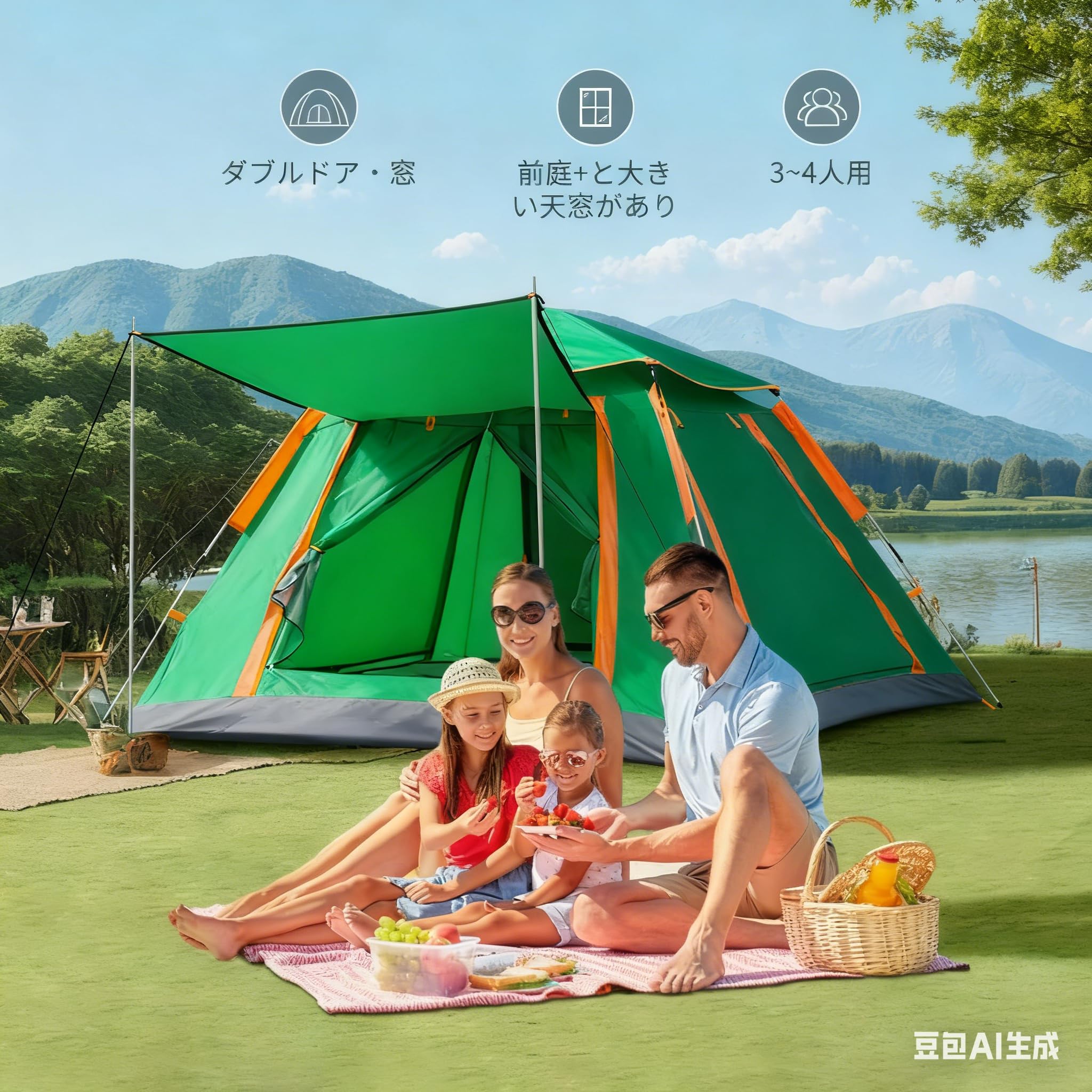 binoa テント ワンタッチテント 3～4人用 全景天窓 ダブルドア・窓 21 Amazon.co.jp: テント ワンタッチテント 3～4人用 全景天窓 ダブルドア