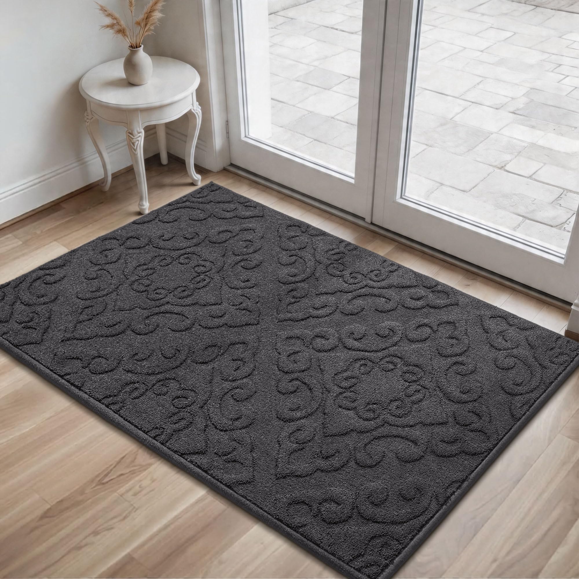 COSY HOMEER Paillasson lavable et antidérapant - Pour entrée et intérieur - 90 x 150 cm - Gris foncé