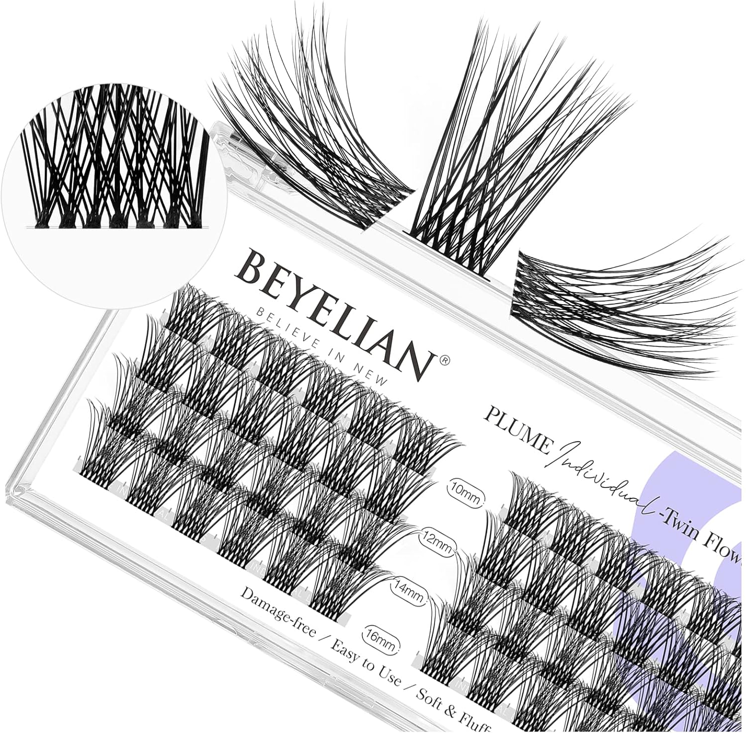 BEYELIAN DIY Eyelash Extension,Individual Cluster False Eyelashes Extension Natural Look Reusable Glue Bonded Super Thin Clear Band 48 Lash Clusters Mix