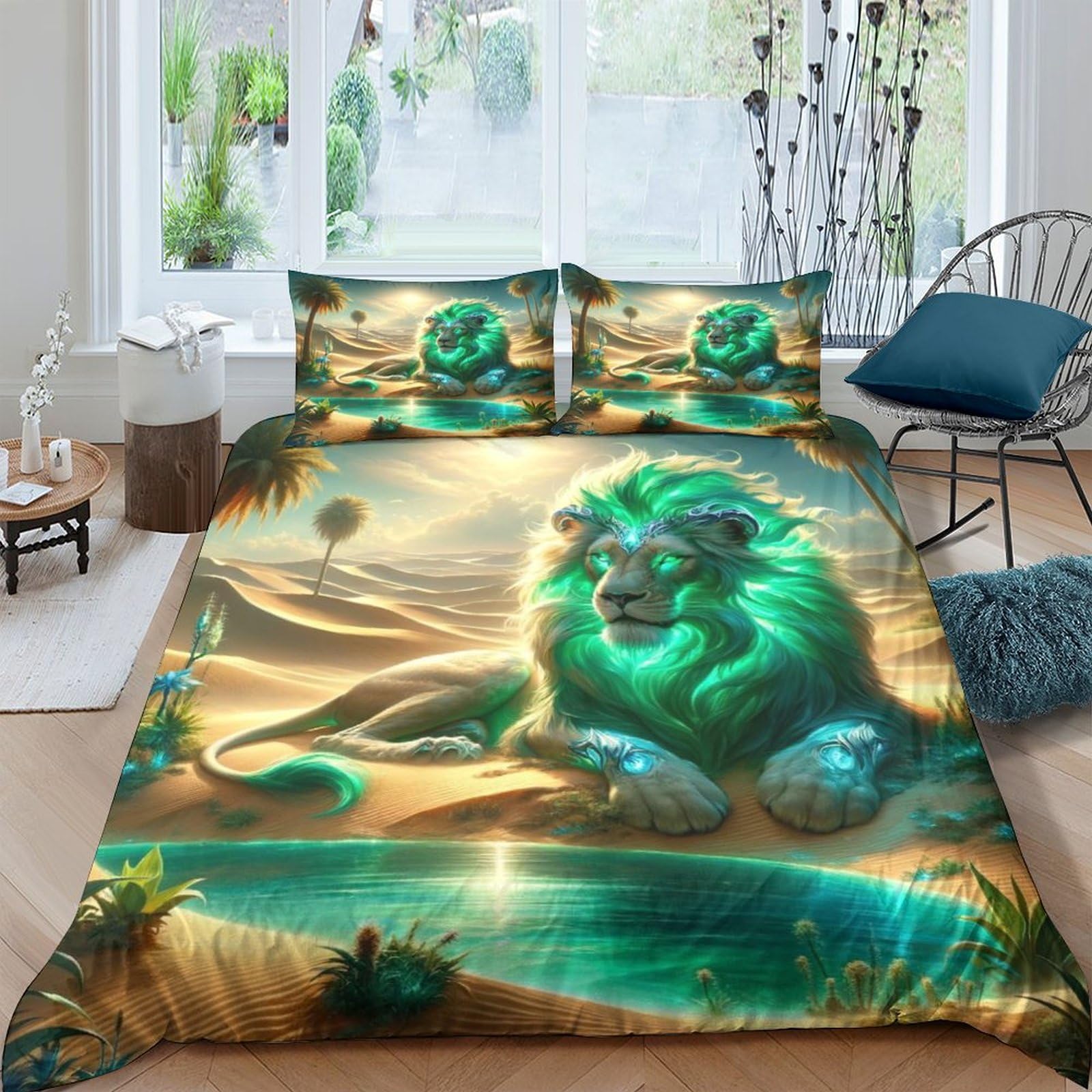 Parure de lit lion douillet anti-acarien avec housse 200x200 zippée pour stopper les allergies