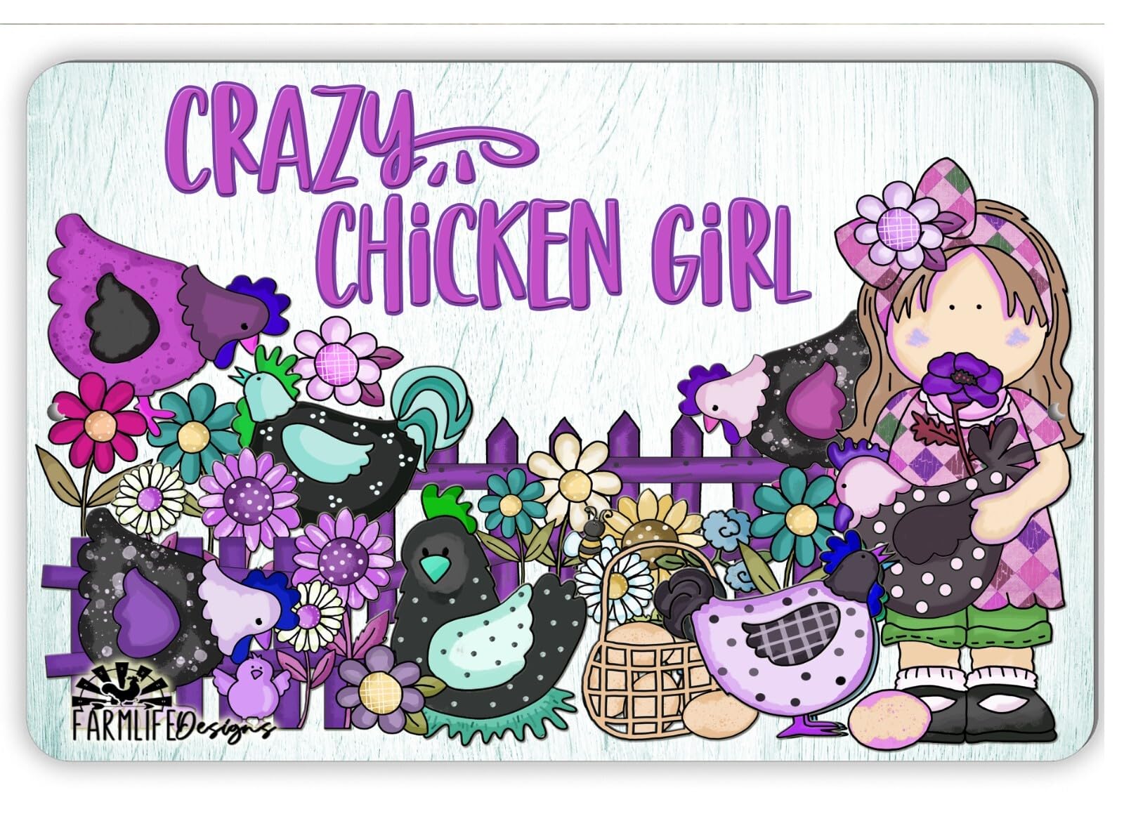 Crazy Chicken Girl | hens chickens roosters chicks | red brown 12"x8" aluminum s home decor